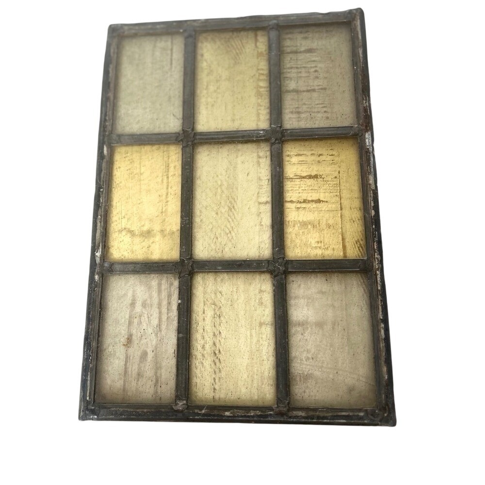 Antique Stained Glass Window Pane Panel 9 Section Primitive Rustic Decor